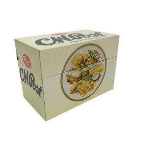 Vintage C.W. Post Cereal Recipe Card Box Tin Metal Advertising Kitchen Decor